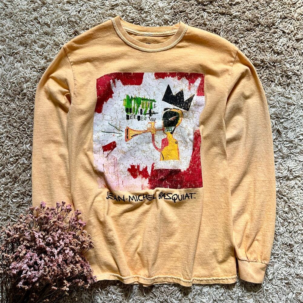 Jean-Michel Basquiat Ripple Long Sleeve Graphic T-Shirt Yellow Mens Size S